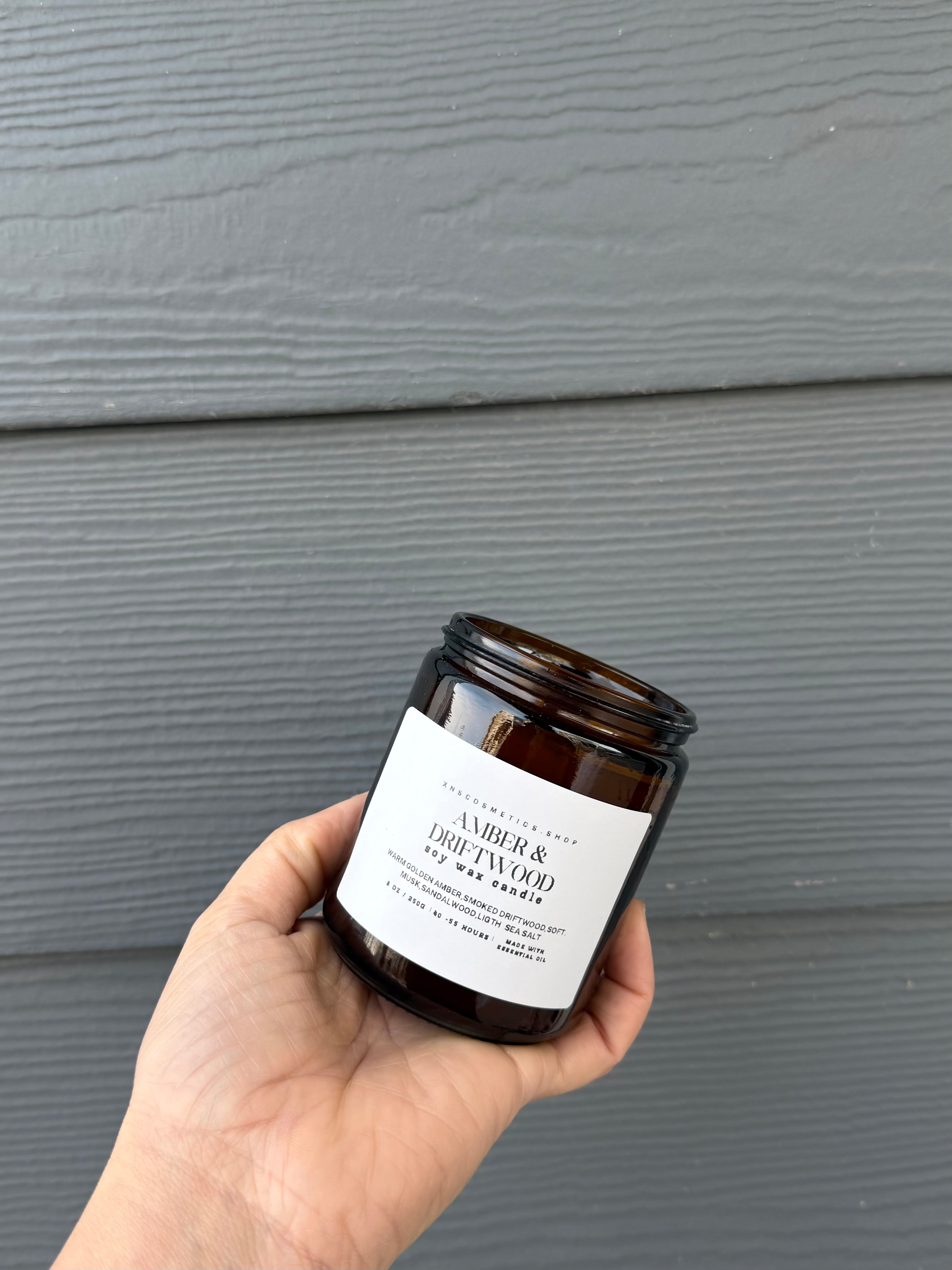 AMBER + DRIFTWOOD SOY WAX CANDLE