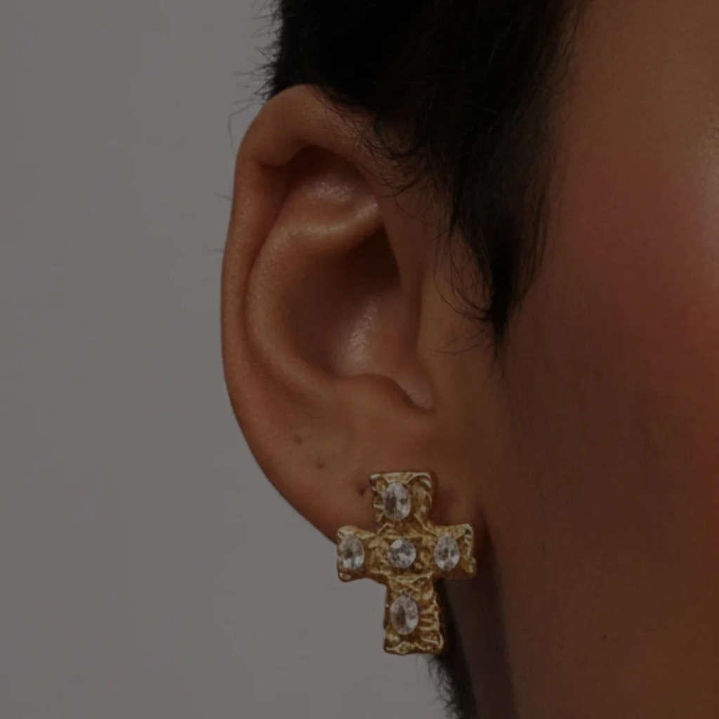 GOLD CHUNKY CROSS EARRINGS