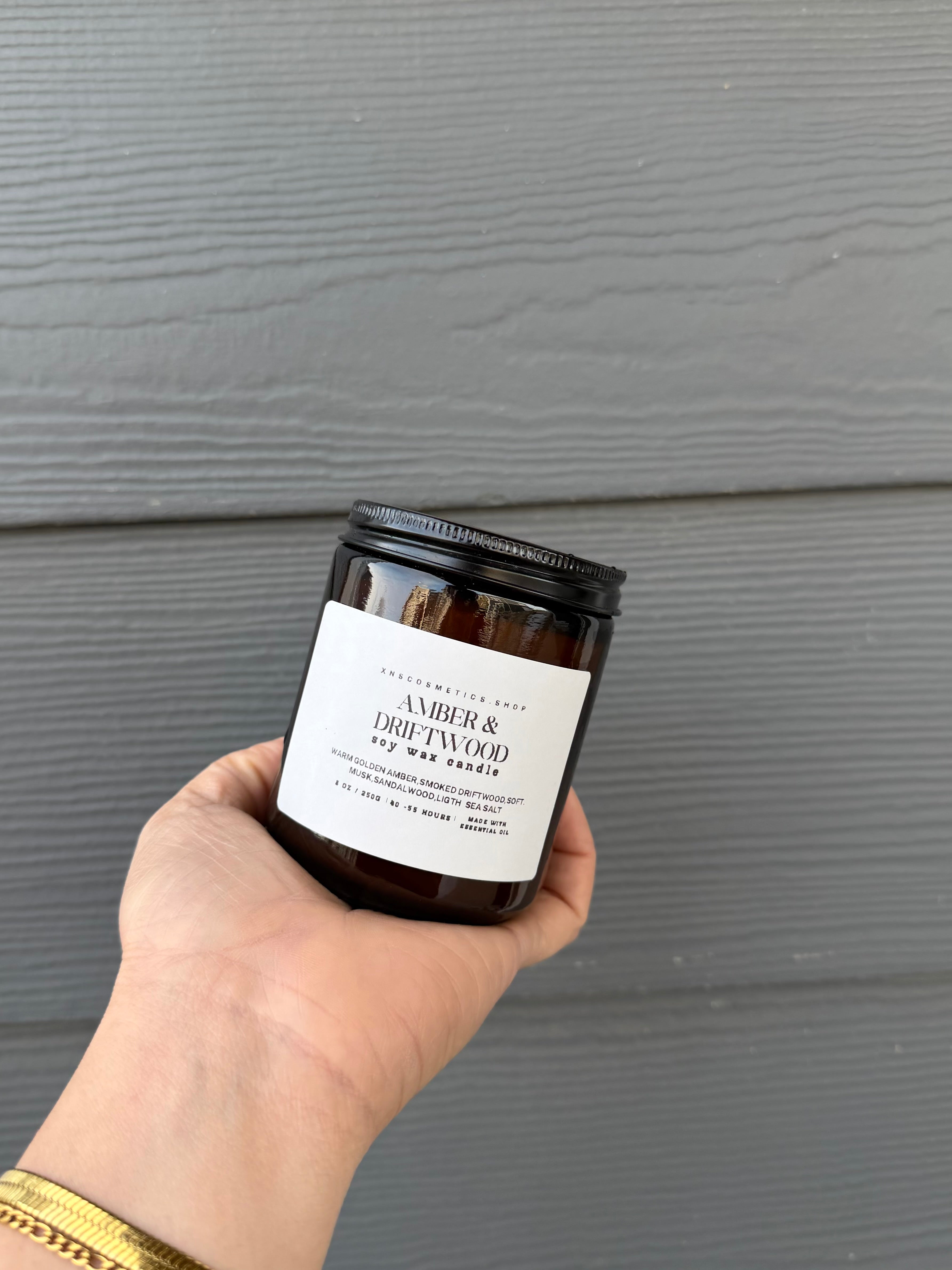 AMBER + DRIFTWOOD SOY WAX CANDLE