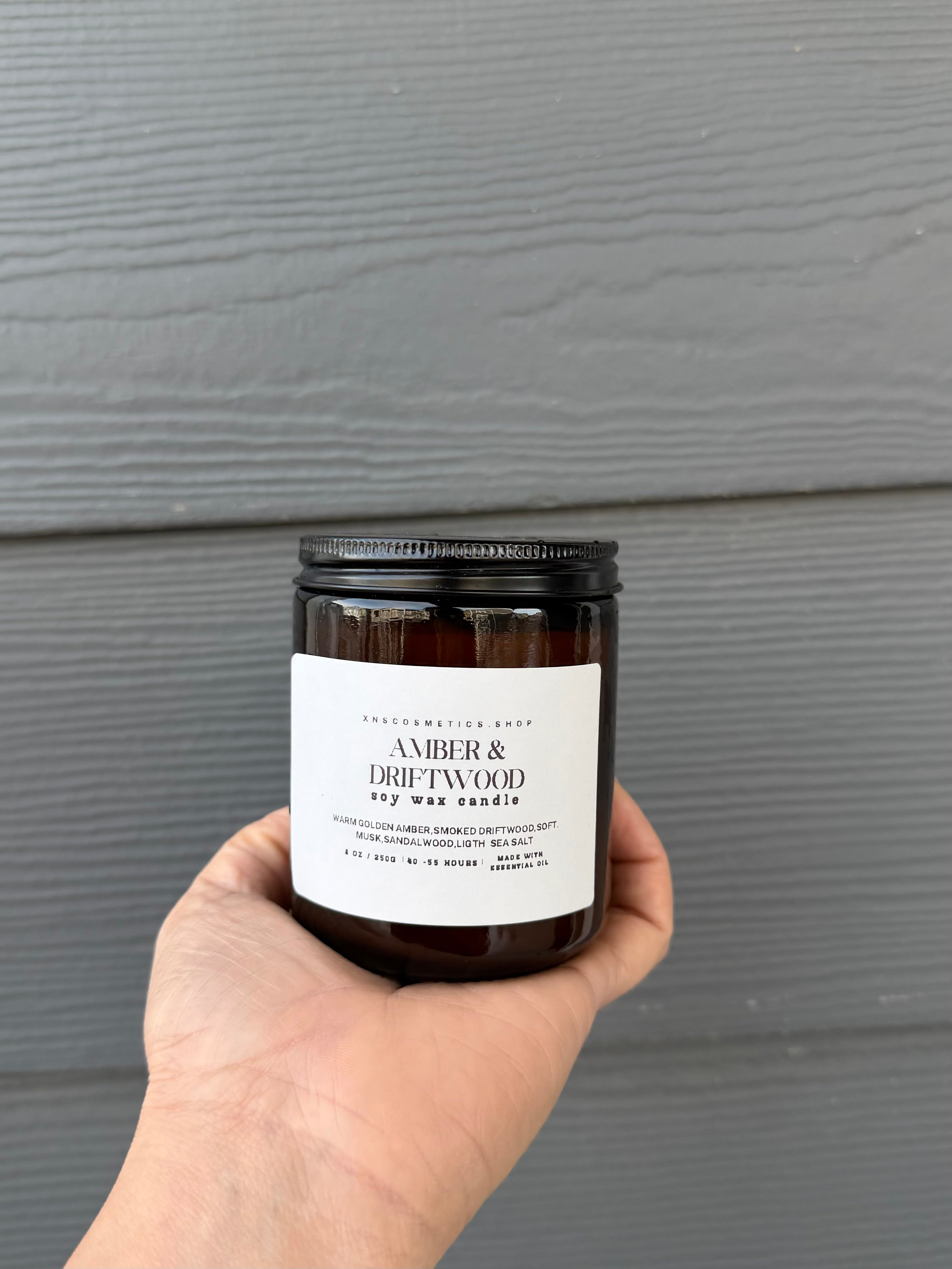 AMBER + DRIFTWOOD SOY WAX CANDLE