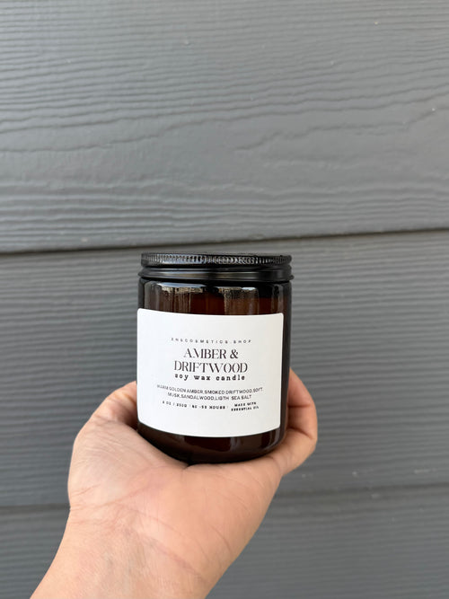 AMBER + DRIFTWOOD SOY WAX CANDLE